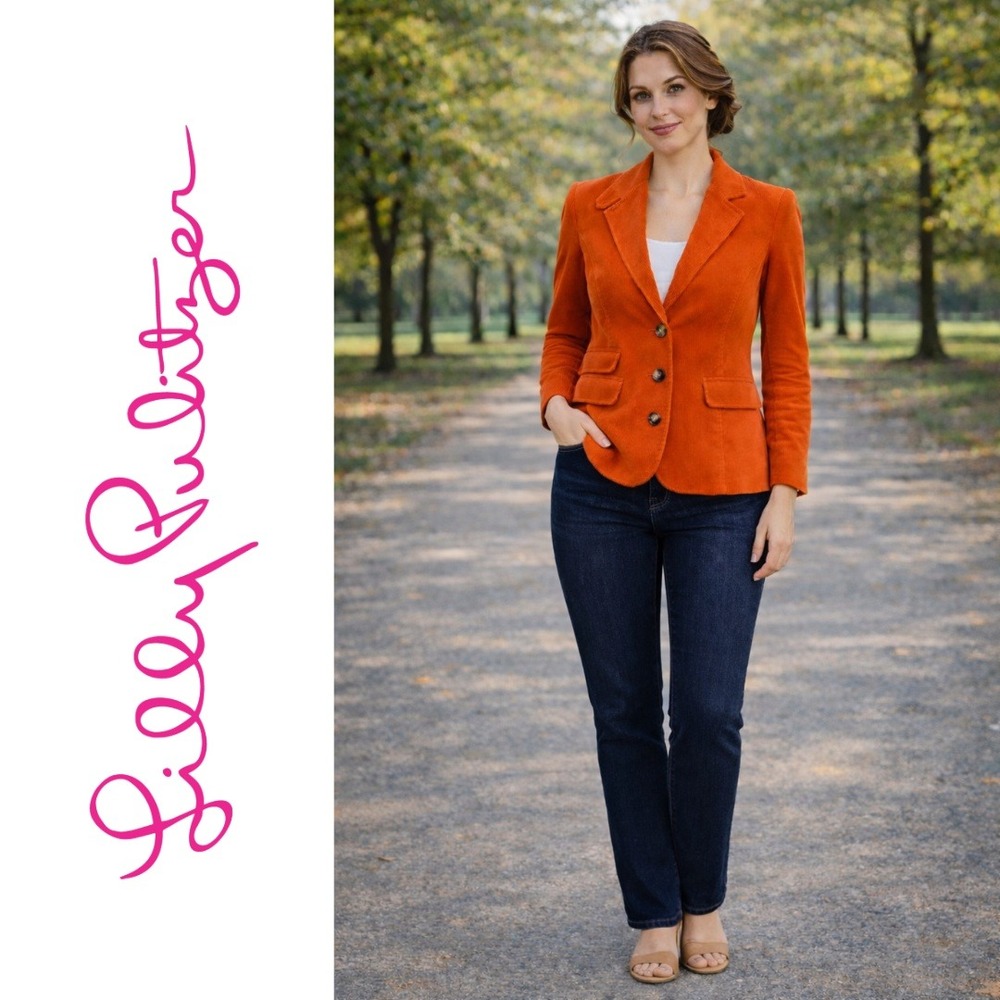 Lilly Pulitzer, Orange Corduroy Blazer Jacket Women's Size 2